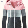 OAXG Women's Casual Hoodie - Three-Color Patchwork Zip-Up Design   OAXG 