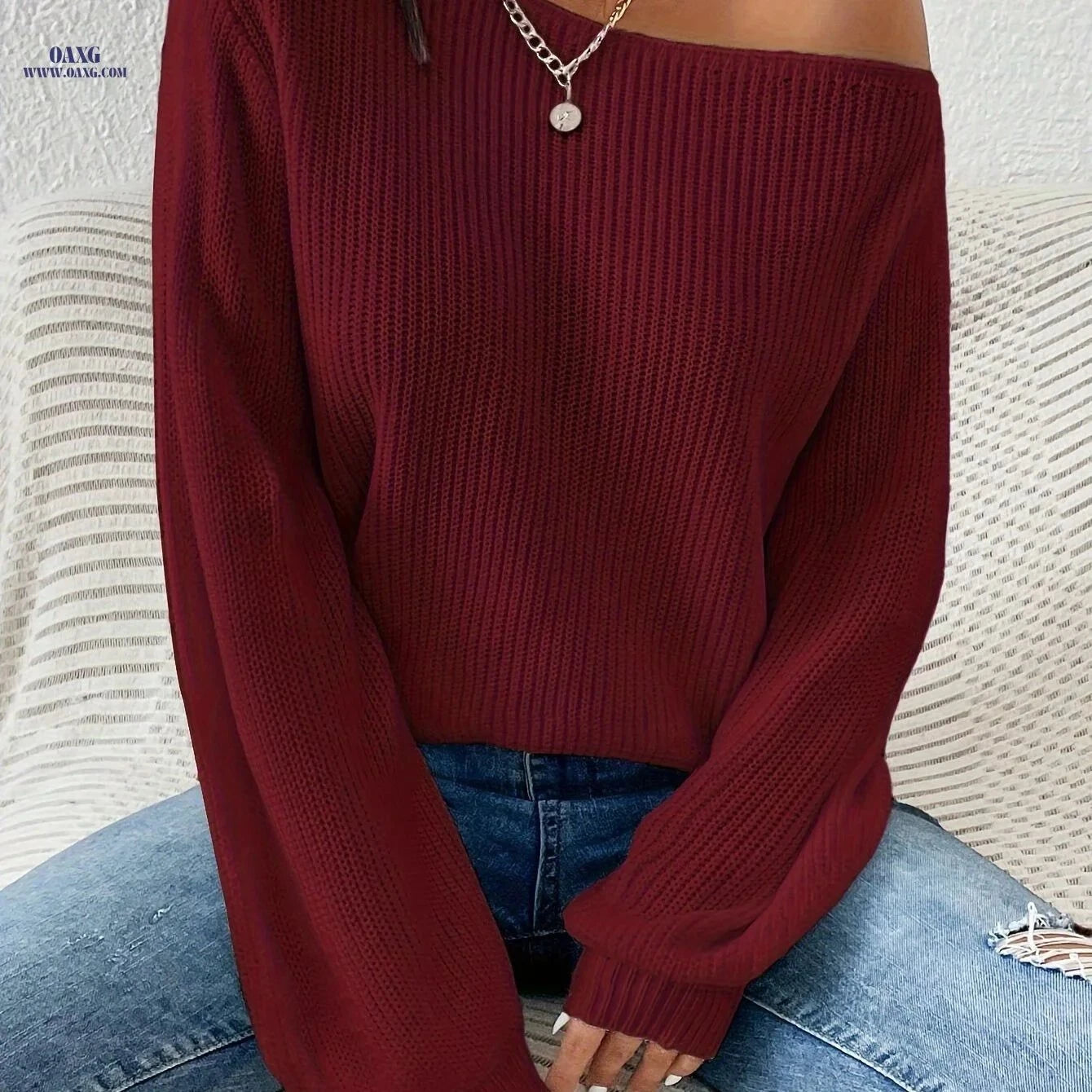 OAXG Women's Casual Off-Shoulder Pullover - Stylish Spring Fashion   OAXG Red / S