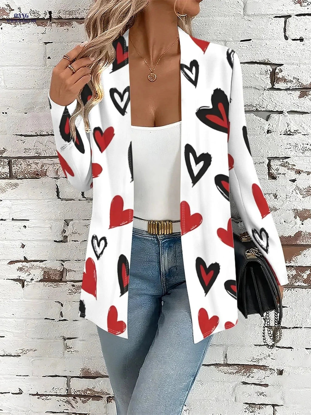 OAXG Women’s Casual Open-Front Jacket - Trendy All-Over Print   OAXG Mixed colors / S