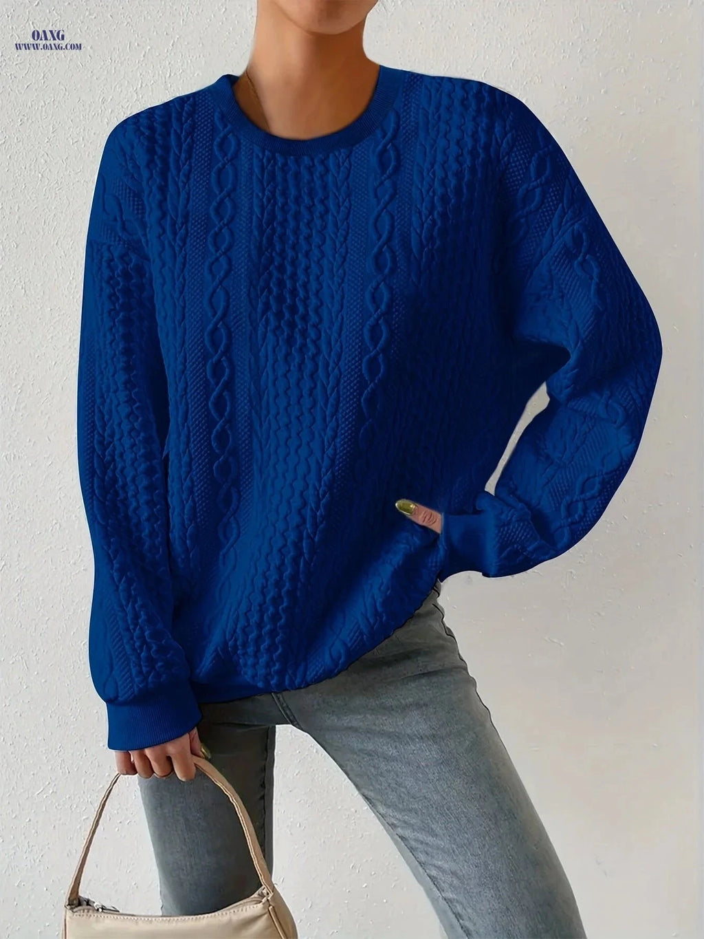 OAXG Women's Casual Round Neck Pullover Sweatshirt - Loose Fit   OAXG 