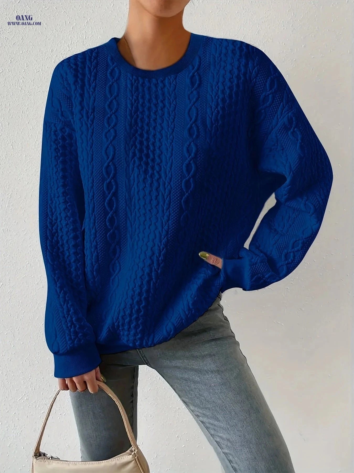 OAXG Women's Casual Round Neck Pullover Sweatshirt - Loose Fit   OAXG 
