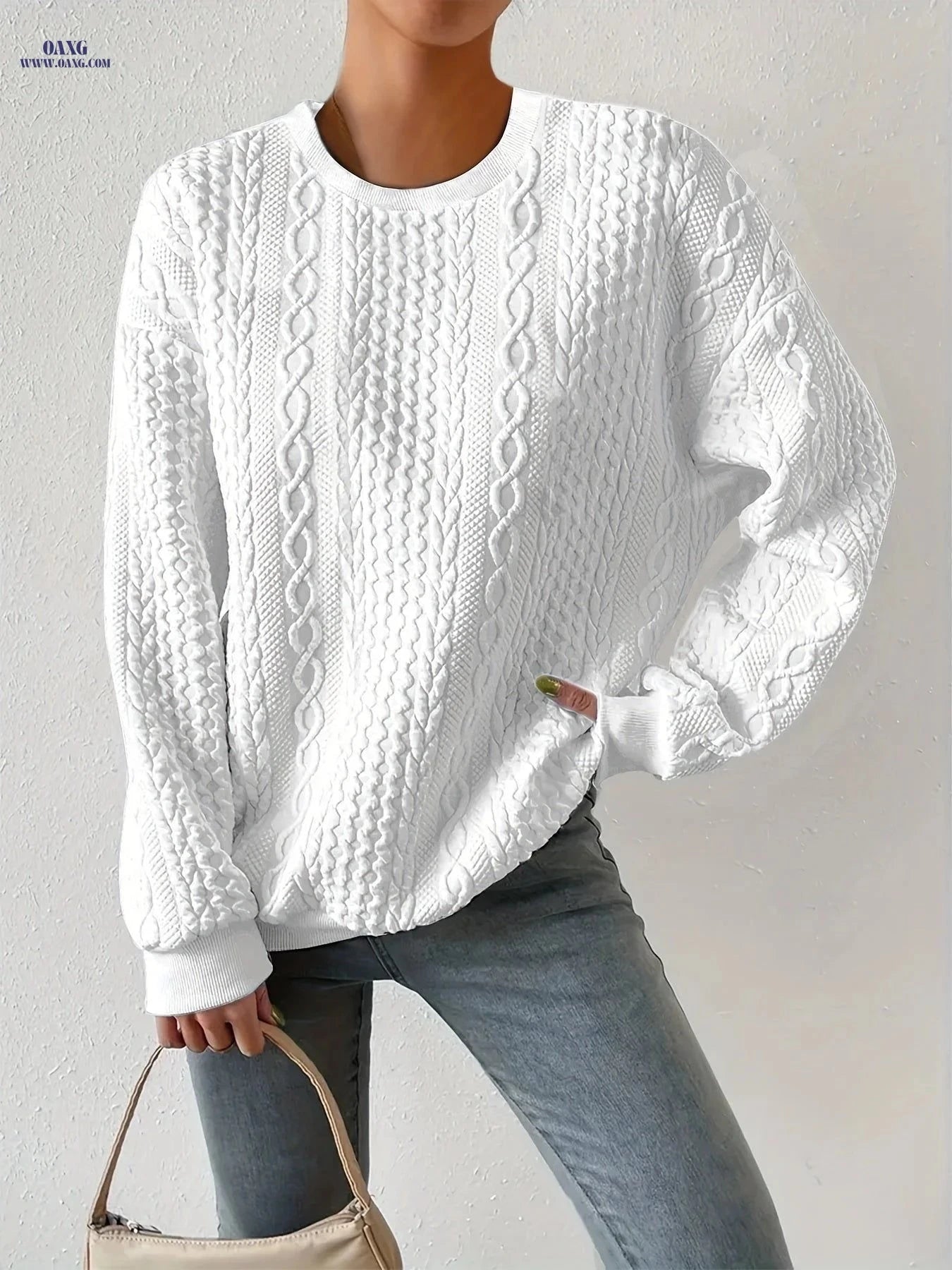 OAXG Women's Casual Round Neck Pullover Sweatshirt - Loose Fit   OAXG 