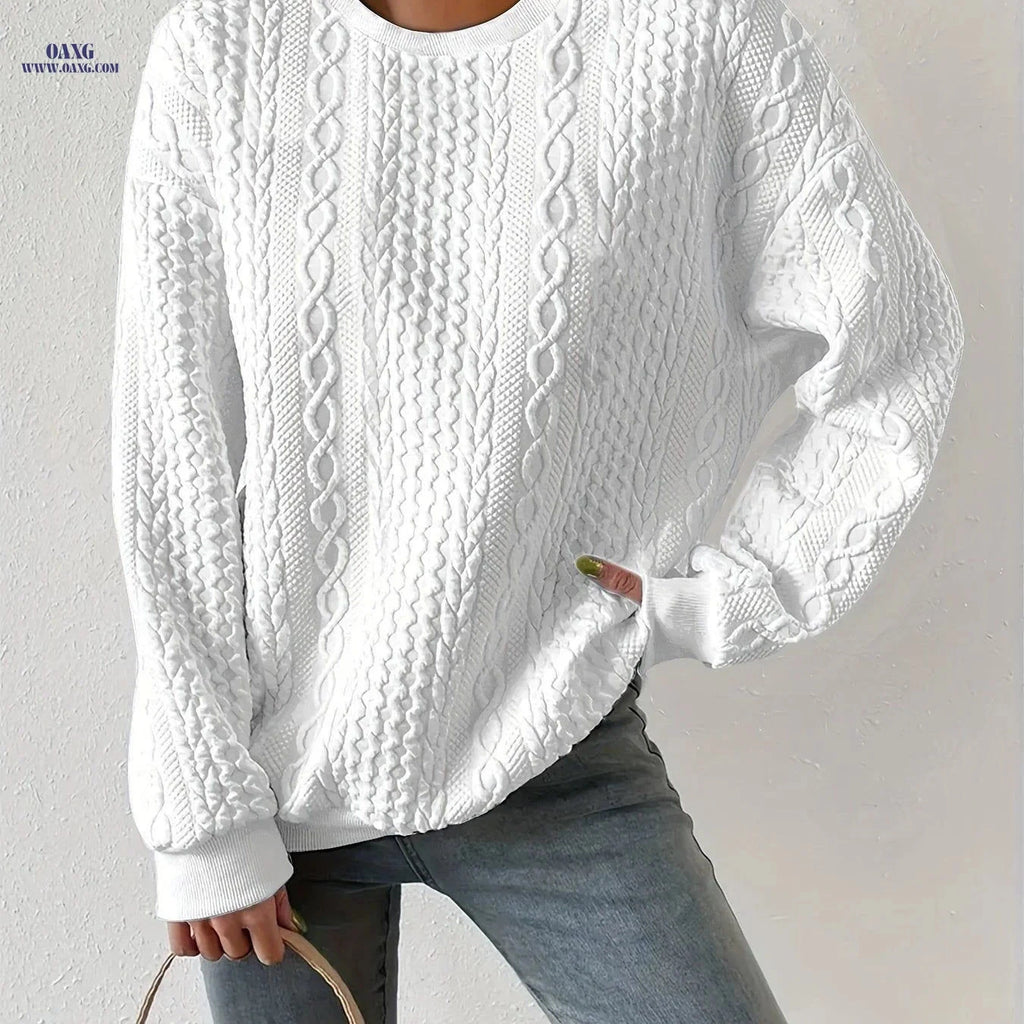 OAXG Women's Casual Round Neck Pullover Sweatshirt - Loose Fit   OAXG 