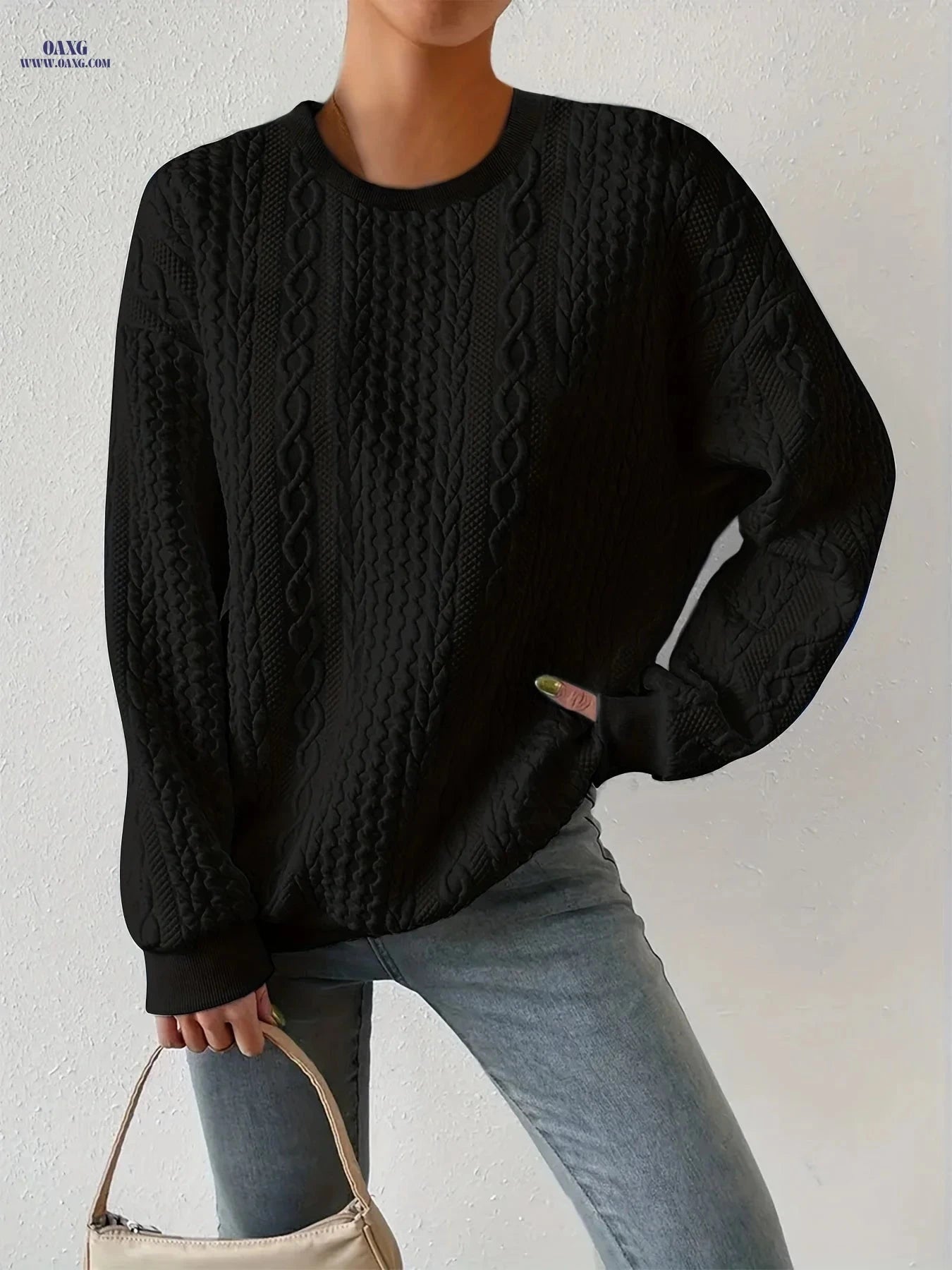 OAXG Women's Casual Round Neck Pullover Sweatshirt - Loose Fit   OAXG 