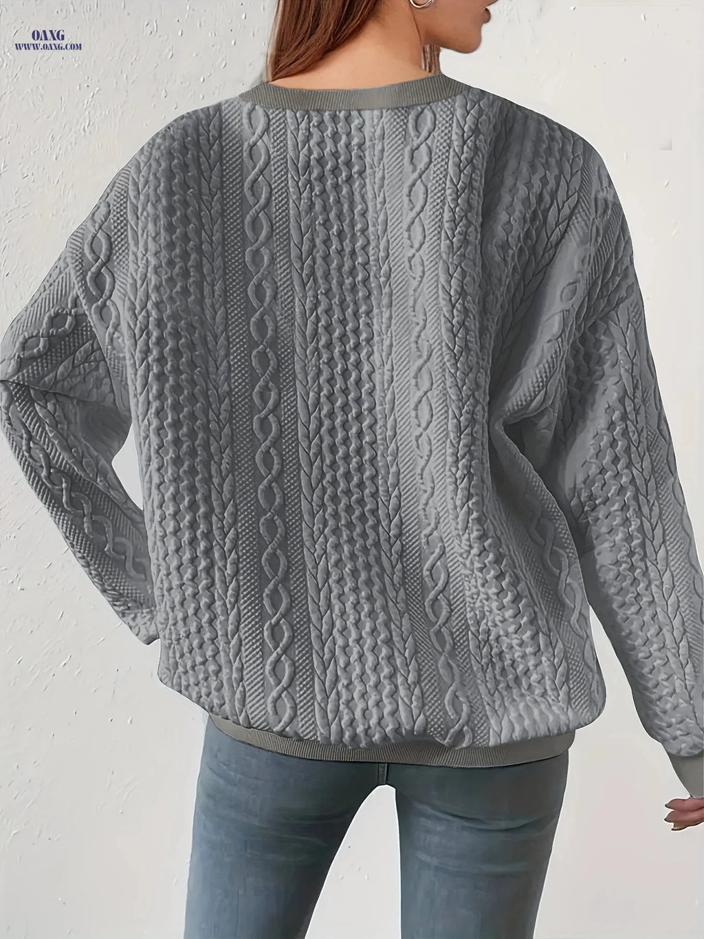 OAXG Women's Casual Round Neck Pullover Sweatshirt - Loose Fit   OAXG 