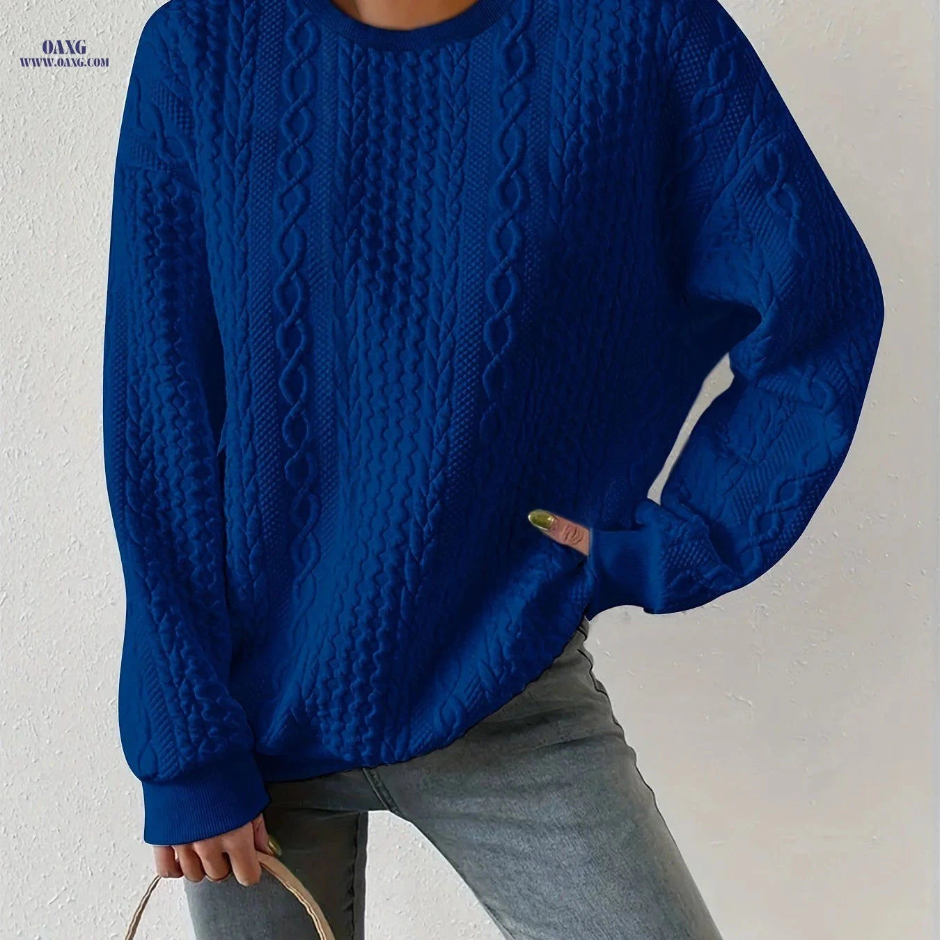 OAXG Women's Casual Round Neck Pullover Sweatshirt - Loose Fit   OAXG 