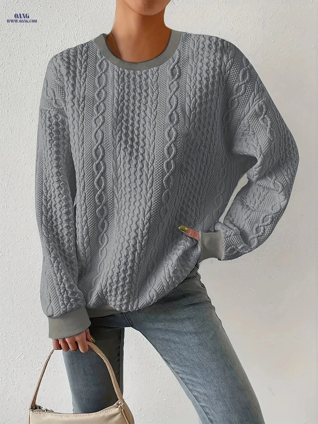 OAXG Women's Casual Round Neck Pullover Sweatshirt - Loose Fit   OAXG 