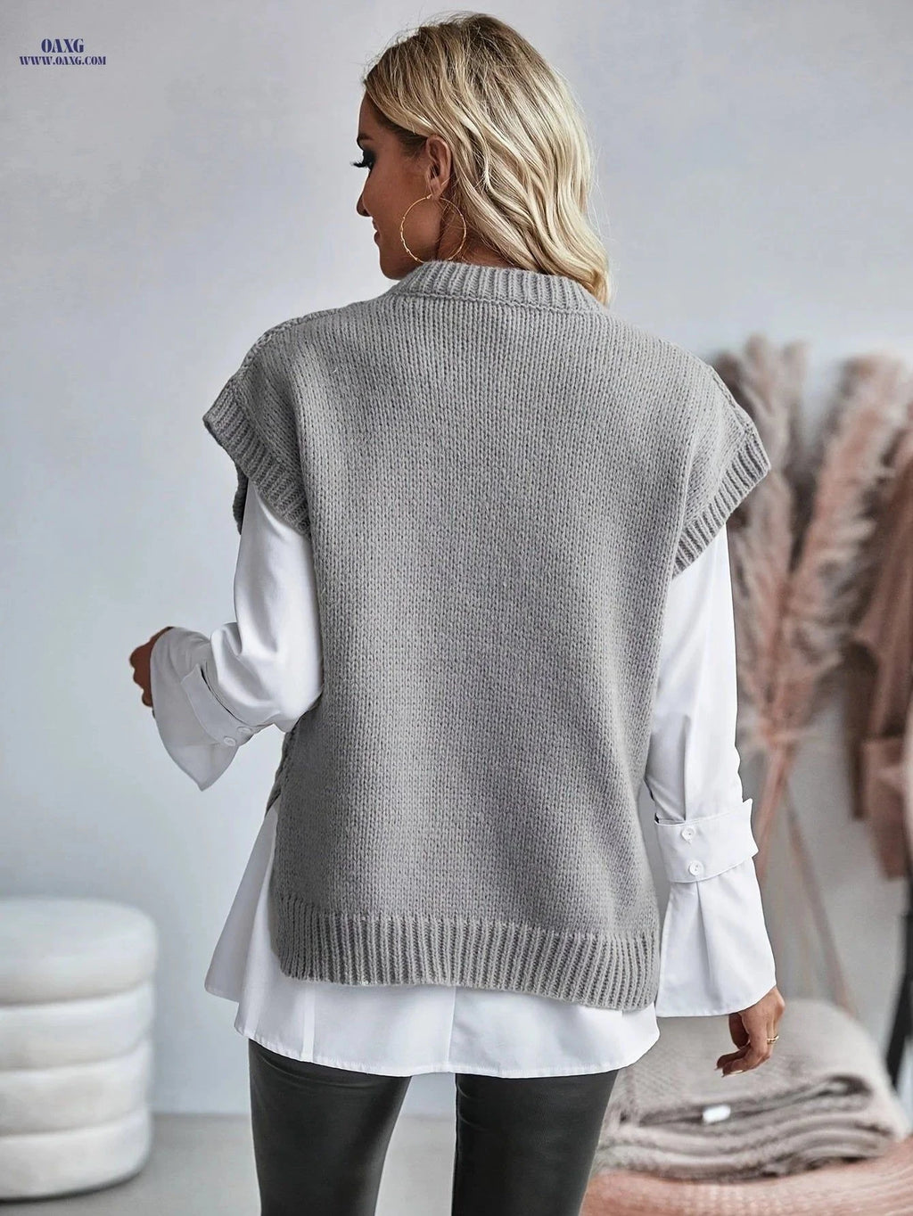 OAXG Women's Casual Sleeveless Vest - Grey Knit Layering Essential   OAXG Khaki / S