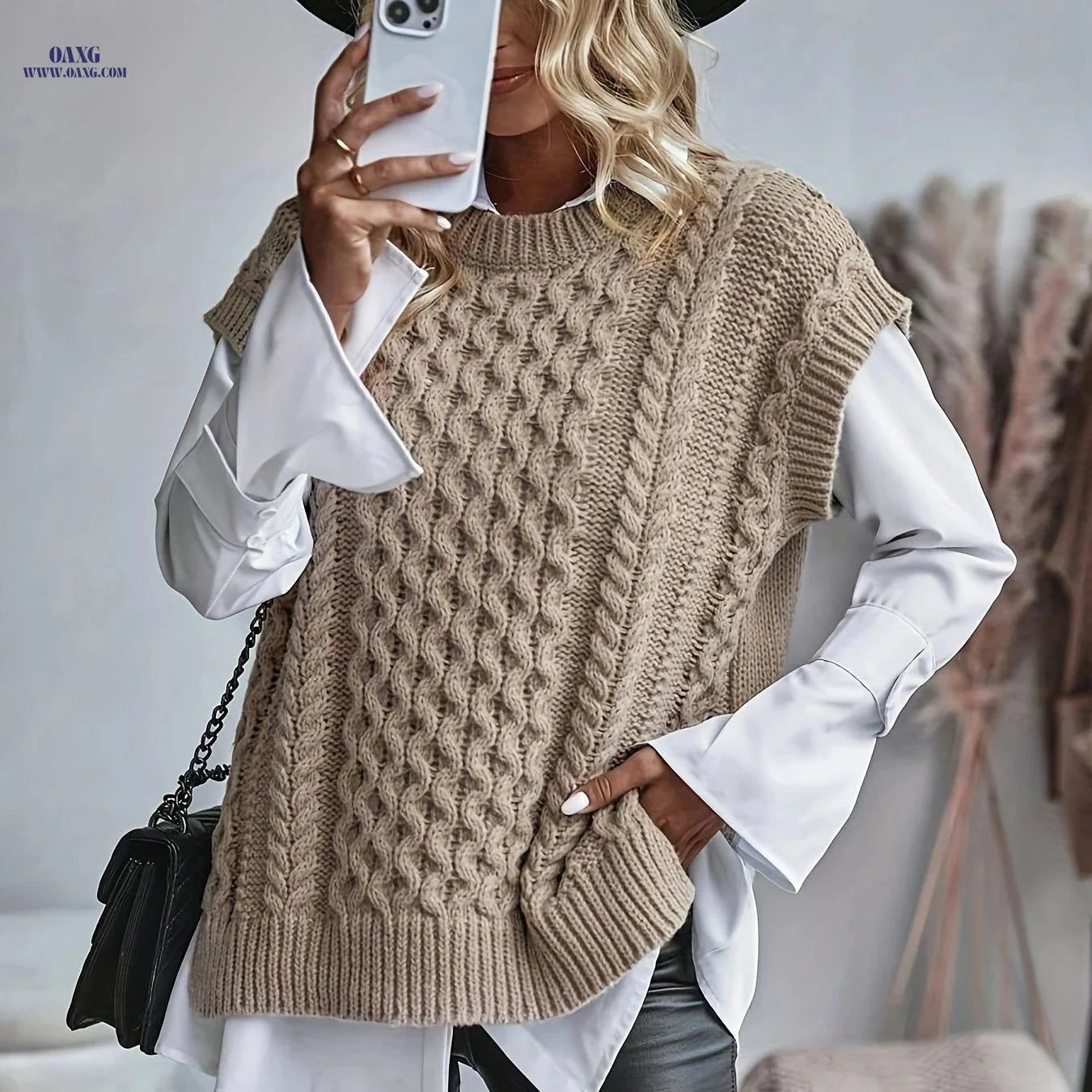 OAXG Women's Casual Sleeveless Vest - Grey Knit Layering Essential   OAXG Khaki / S