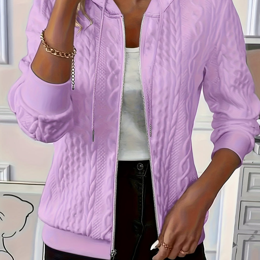 OAXG Women's Casual Solid Color Jacket - V-Neck, Long Sleeve   OAXG 
