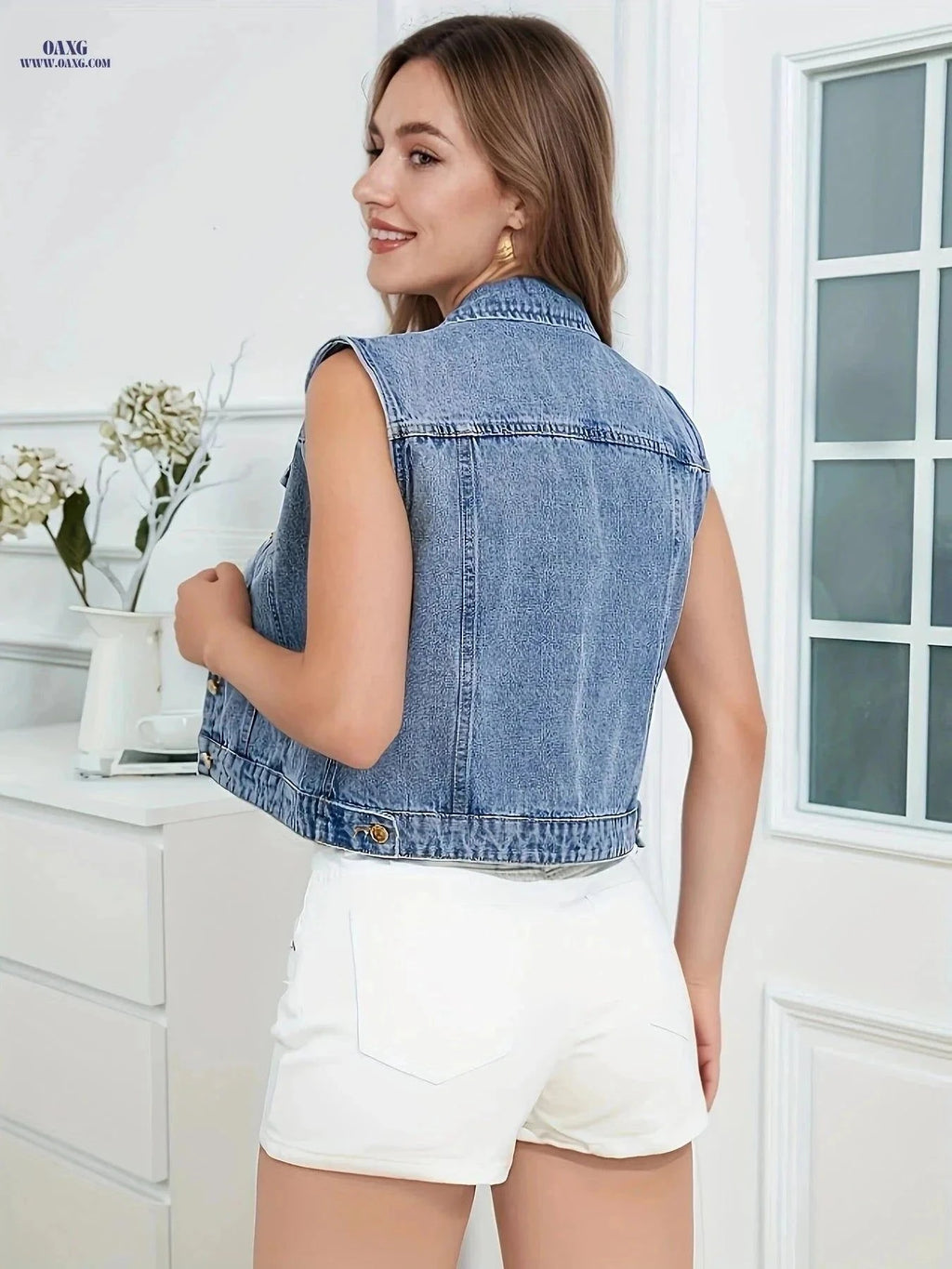 OAXG Women’s Casual Vest Jacket - Trendy Fall/Winter Workwear   OAXG Medium Blue / XS