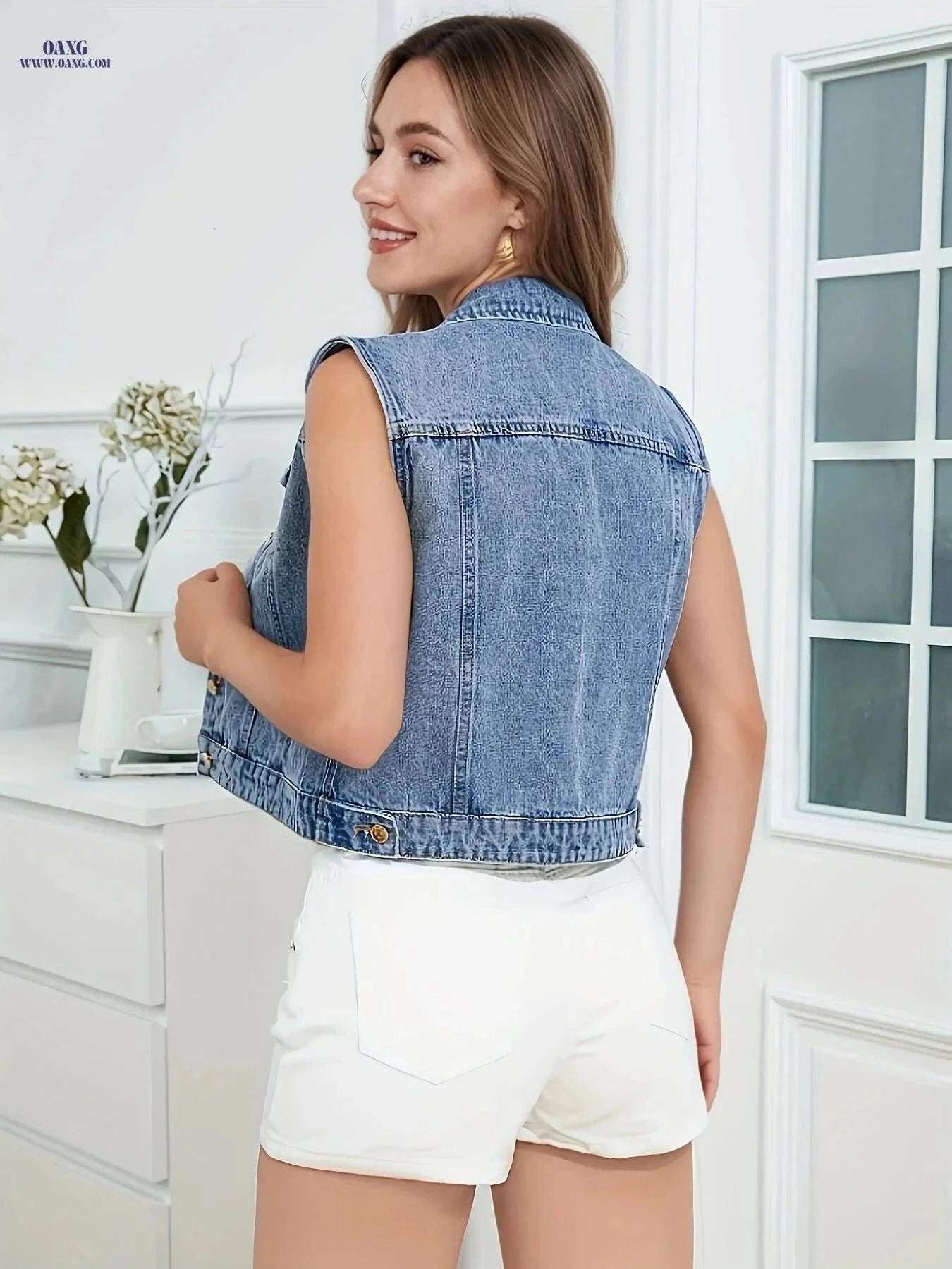 OAXG Women’s Casual Vest Jacket - Trendy Fall/Winter Workwear   OAXG Medium Blue / XS