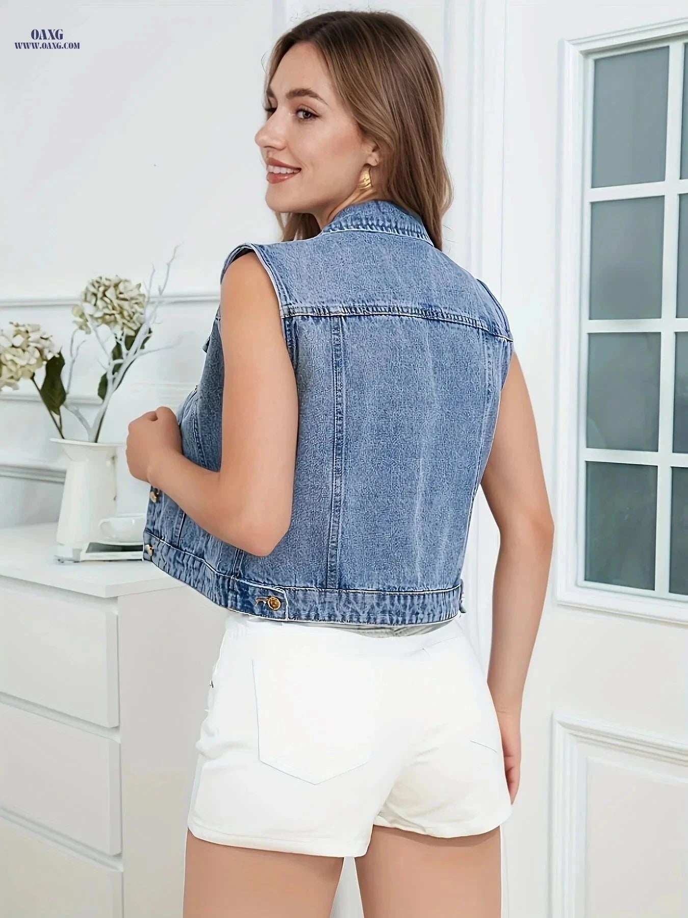 OAXG Women’s Casual Vest Jacket - Trendy Fall/Winter Workwear   OAXG Medium Blue / XS