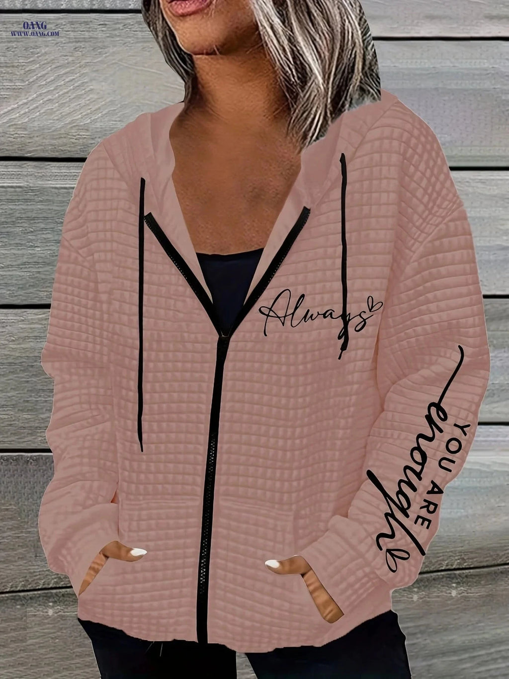 OAXG Women's Casual Waffle Zip-Up Jacket - Lightweight Fall/Winter Wear   OAXG 