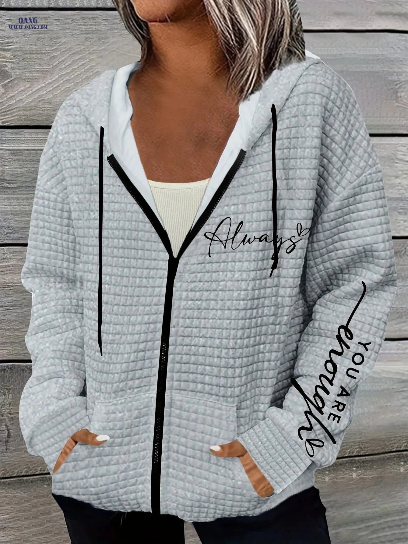 OAXG Women's Casual Waffle Zip-Up Jacket - Lightweight Fall/Winter Wear   OAXG 