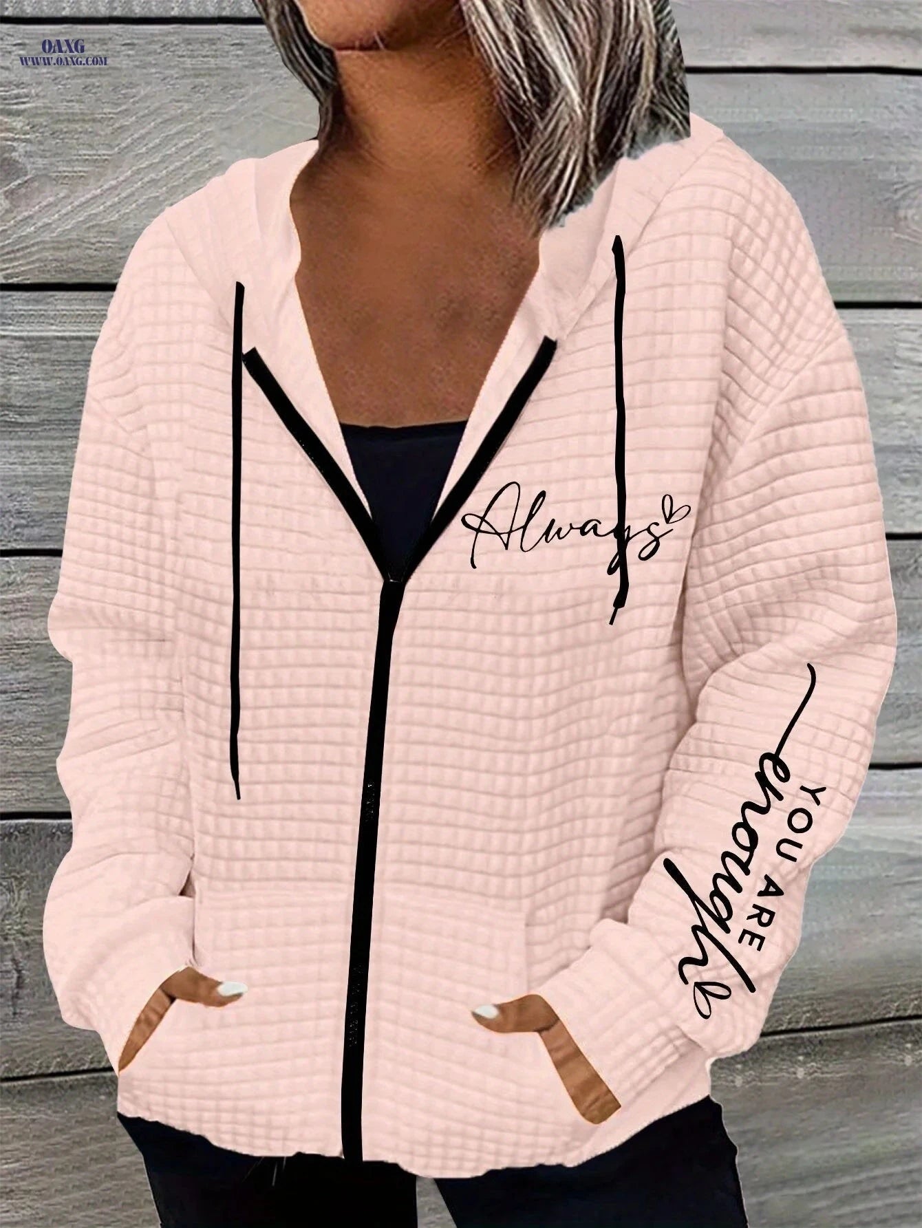 OAXG Women's Casual Waffle Zip-Up Jacket - Lightweight Fall/Winter Wear   OAXG 