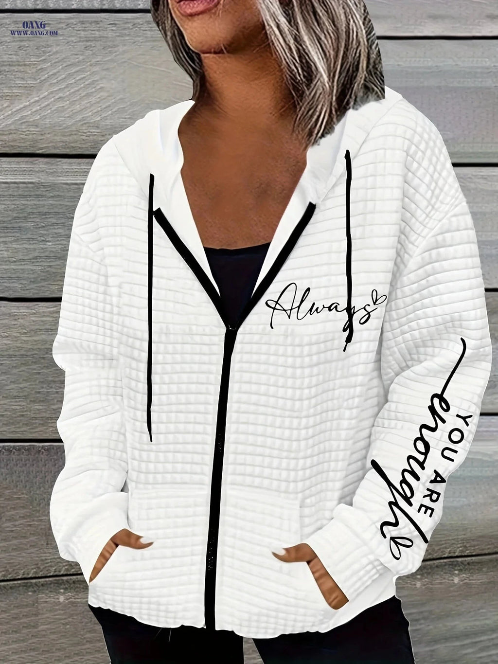 OAXG Women's Casual Waffle Zip-Up Jacket - Lightweight Fall/Winter Wear   OAXG 