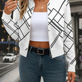 OAXG Women's Casual White Striped High-Waist Baseball Jacket   OAXG White / S
