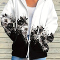 OAXG Women's Casual Zip-Up Hoodie - Elegant All Over Print Design   OAXG 