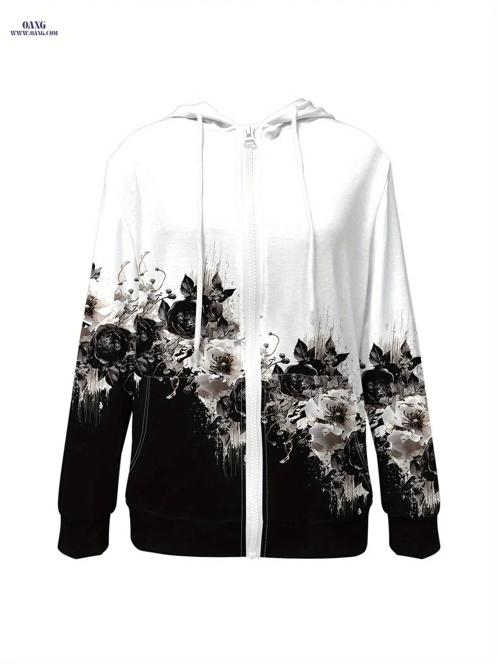 OAXG Women's Casual Zip-Up Hoodie - Elegant All Over Print Design   OAXG 