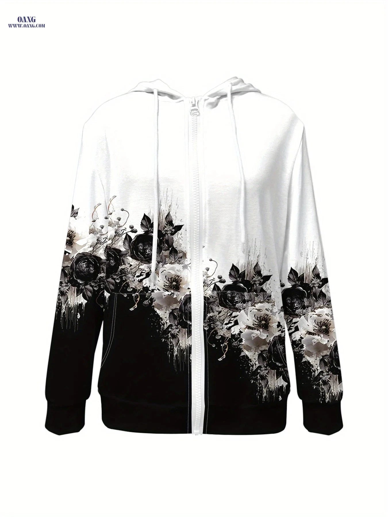 OAXG Women's Casual Zip-Up Hoodie - Elegant All Over Print Design   OAXG 