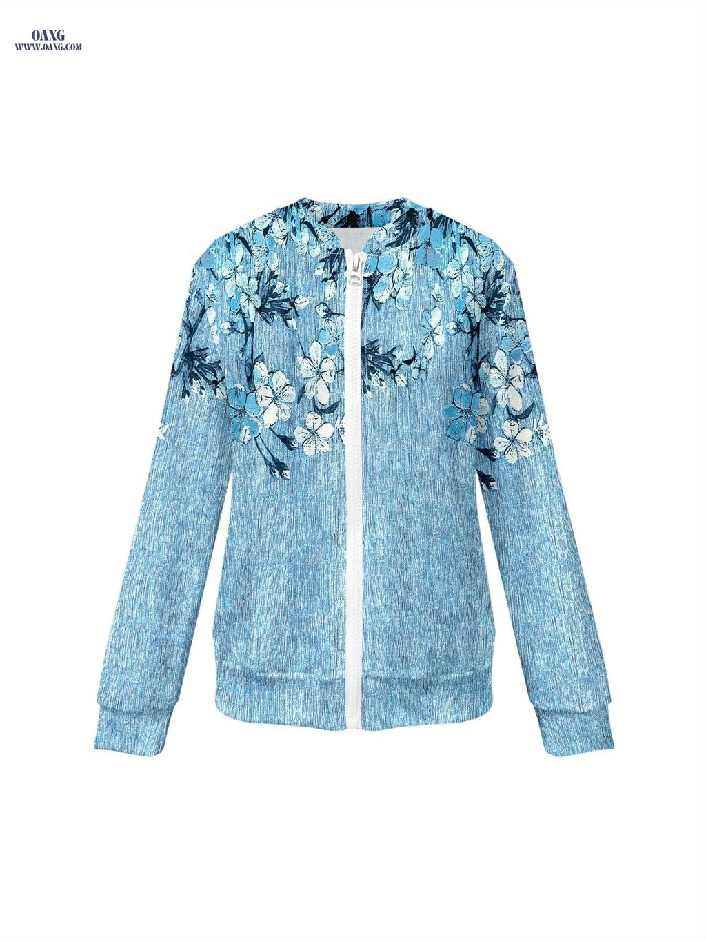OAXG Women's Casual Zip-Up Hoodie - Elegant All Over Print   OAXG 