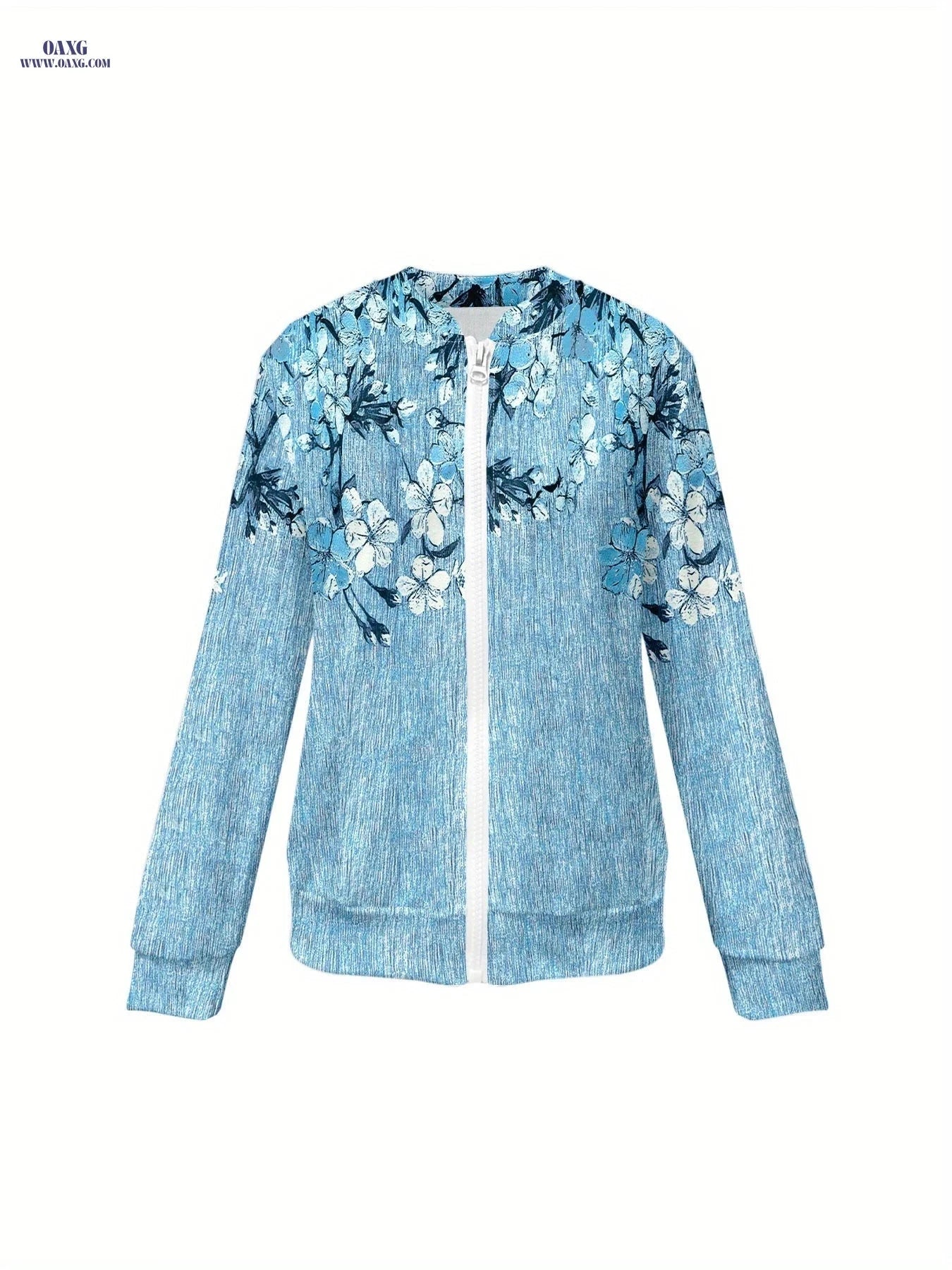 OAXG Women's Casual Zip-Up Hoodie - Elegant All Over Print   OAXG 
