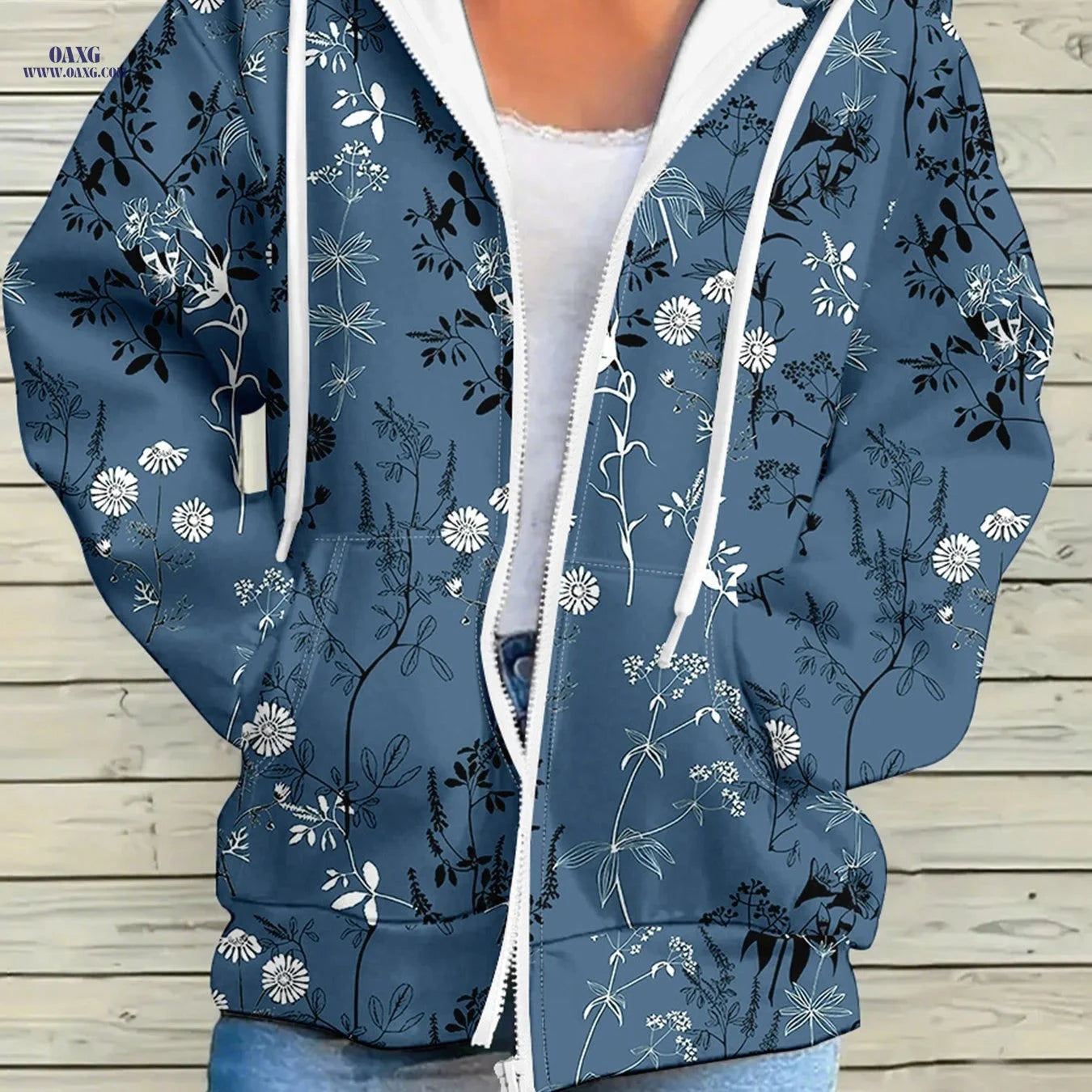 OAXG Women's Casual Zip-Up Hoodie - Stylish All Over Print   OAXG 