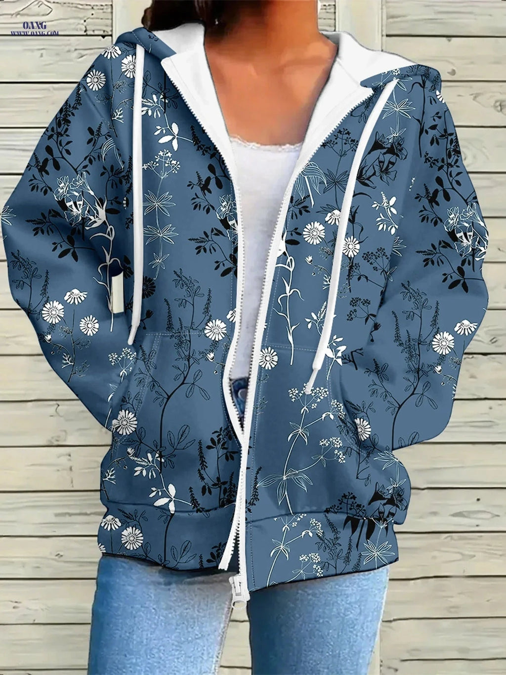 OAXG Women's Casual Zip-Up Hoodie - Stylish All Over Print   OAXG 