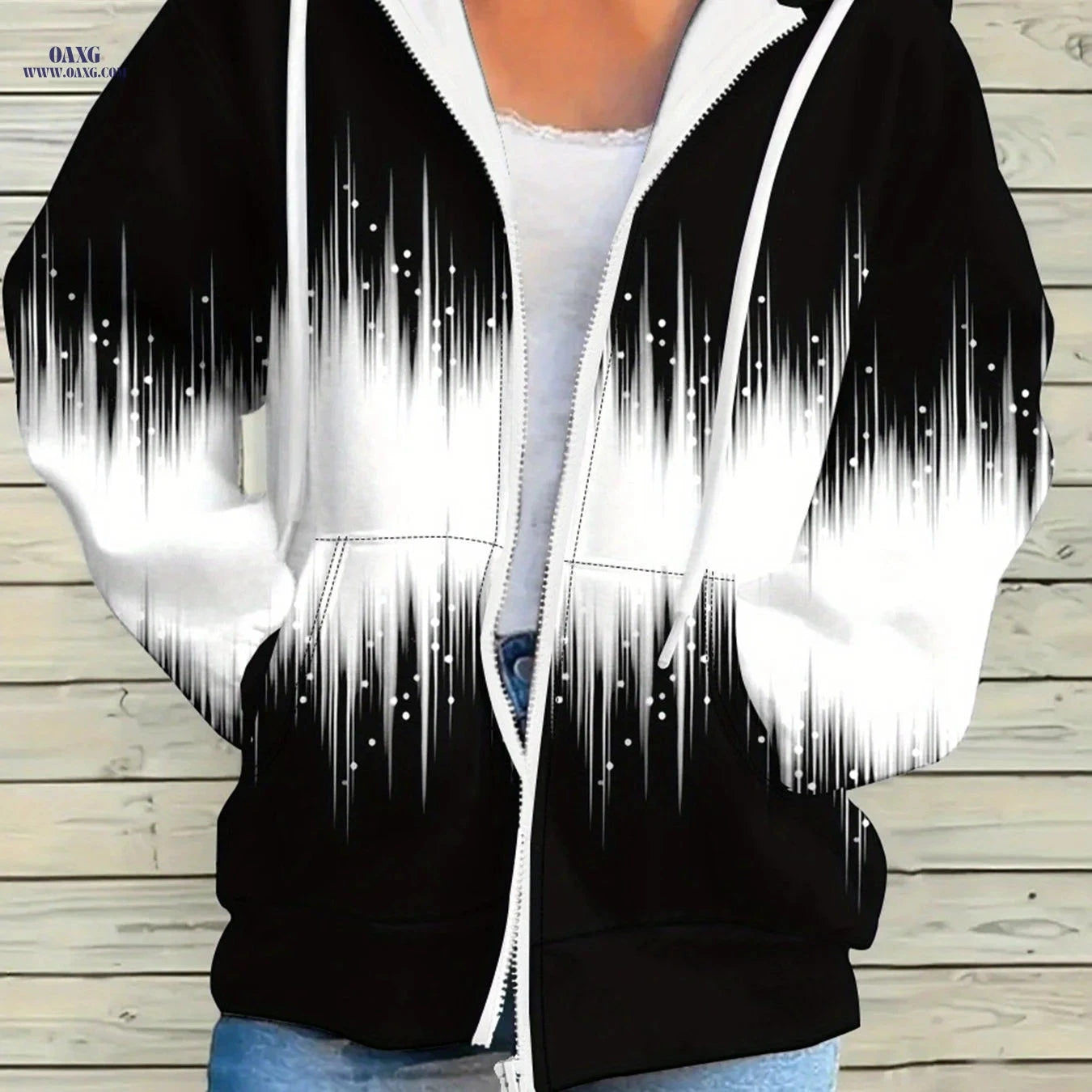 OAXG Women's Casual Zip-Up Hoodie - Stylish Flared Design for Fall   OAXG 