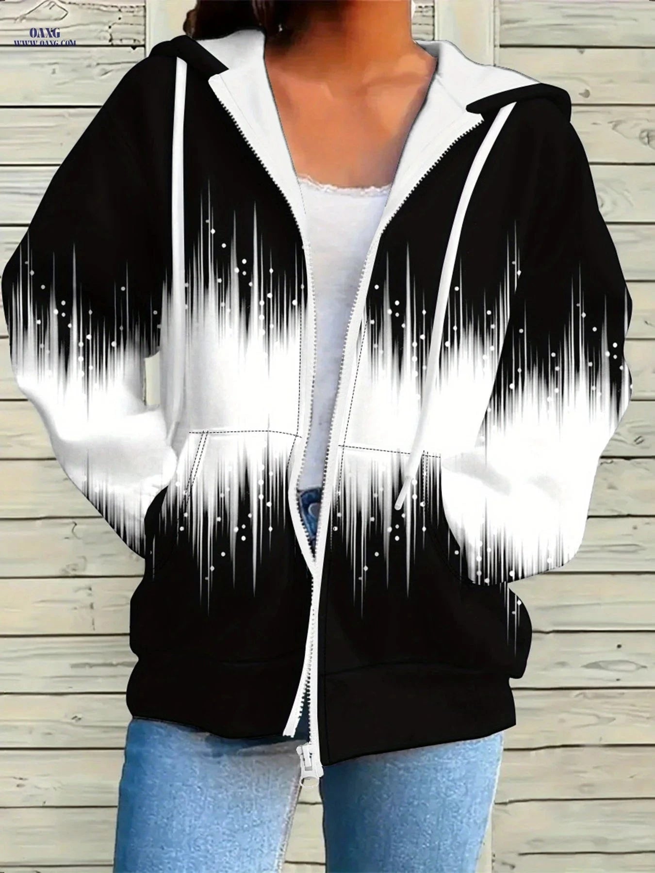 OAXG Women's Casual Zip-Up Hoodie - Stylish Flared Design for Fall   OAXG 
