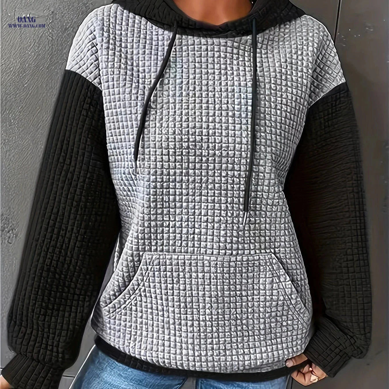 OAXG Women's Color Block Hooded Sweatshirt - Casual Fall/Winter Style   OAXG 