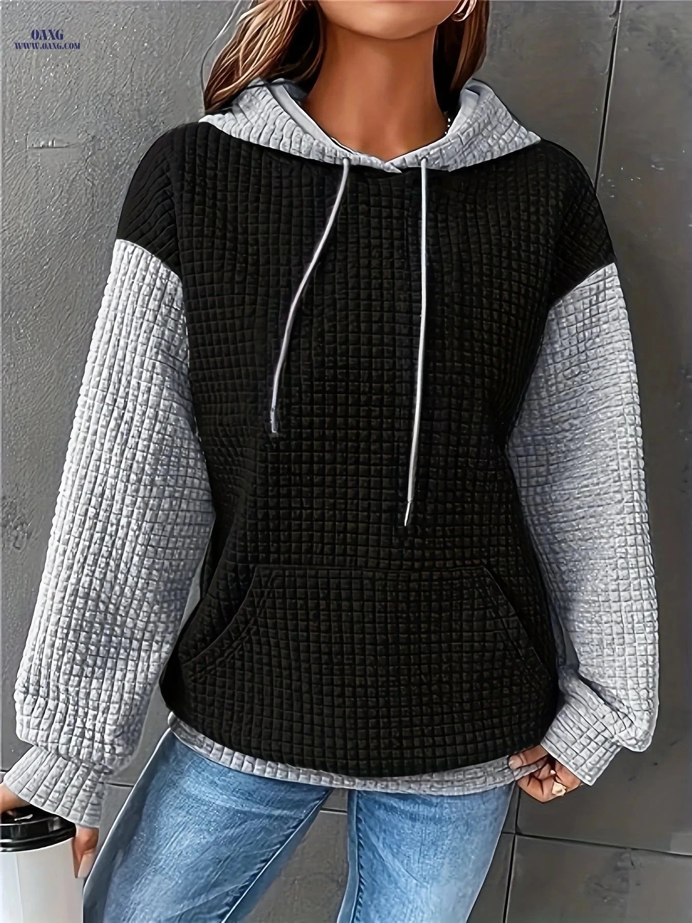 OAXG Women's Color Block Hooded Sweatshirt - Casual Fall/Winter Style   OAXG 