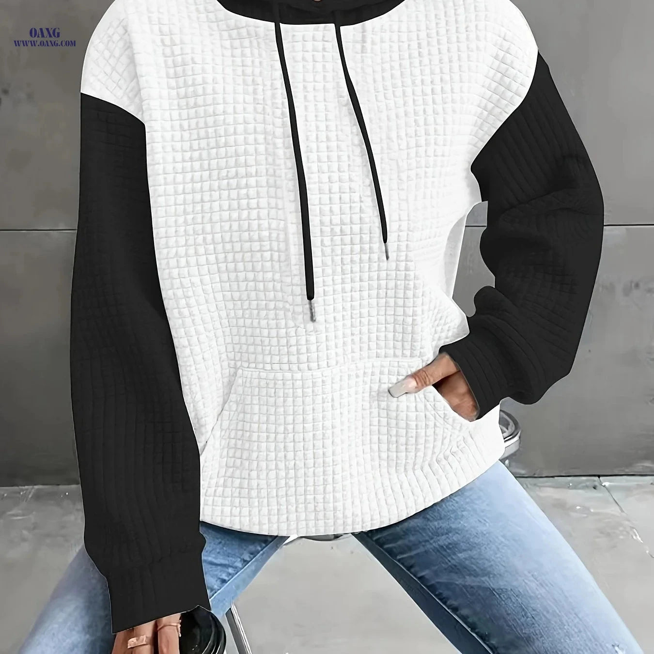 OAXG Women's Color Block Hooded Sweatshirt - Casual Fall/Winter Style   OAXG 