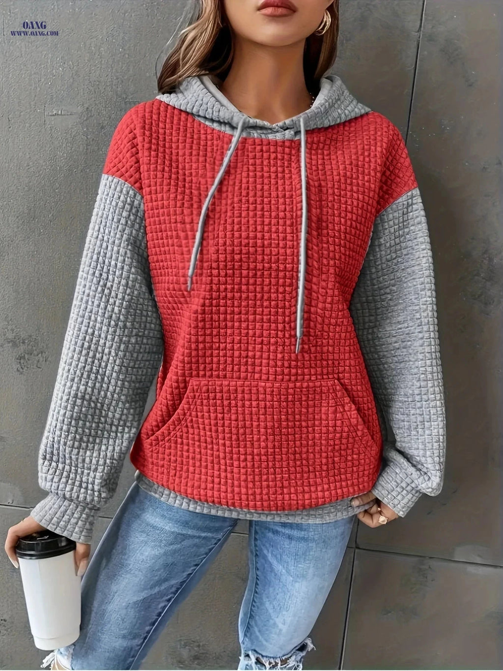 OAXG Women's Color Block Hooded Sweatshirt - Casual Fall/Winter Style   OAXG 