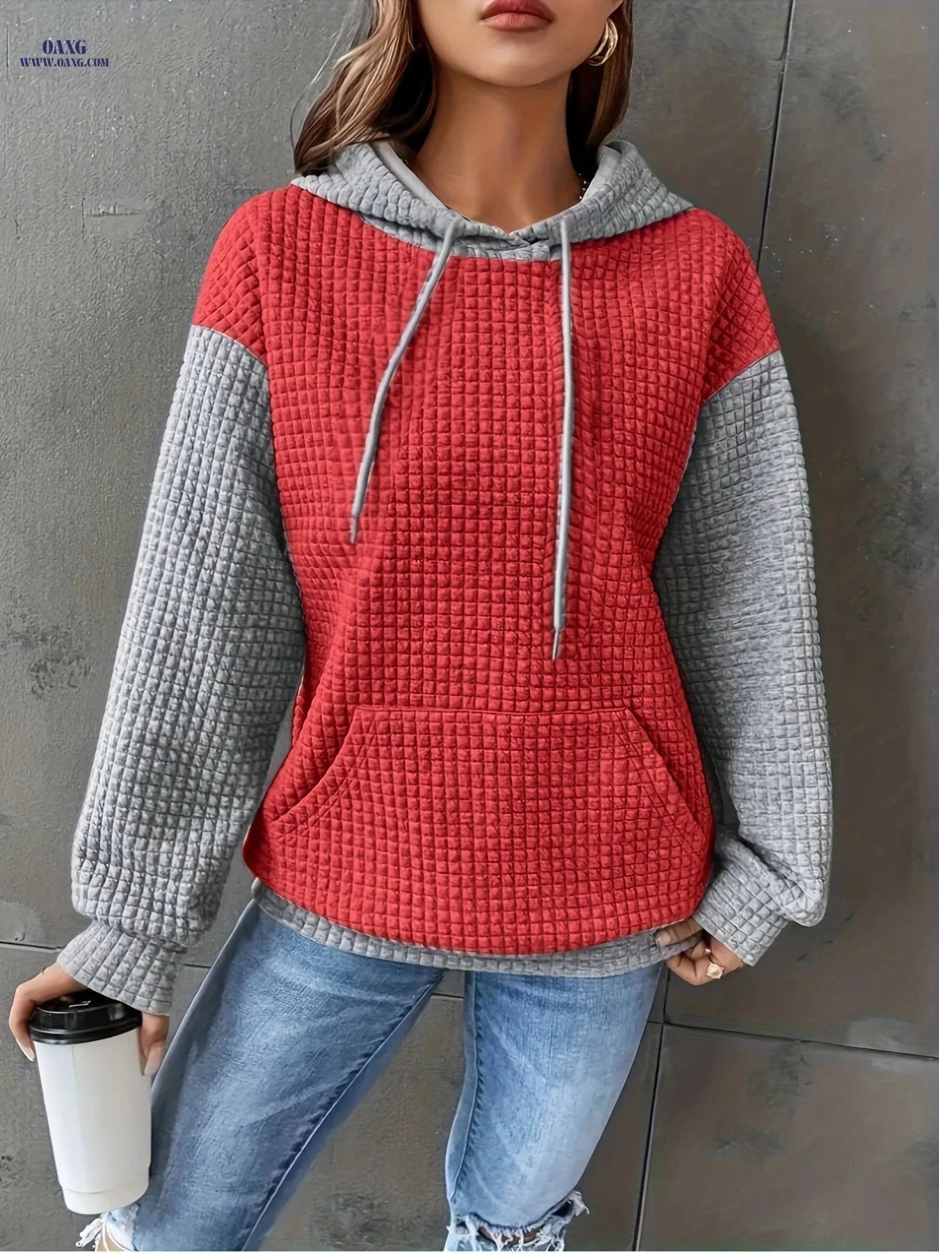 OAXG Women's Color Block Hooded Sweatshirt - Casual Fall/Winter Style   OAXG 