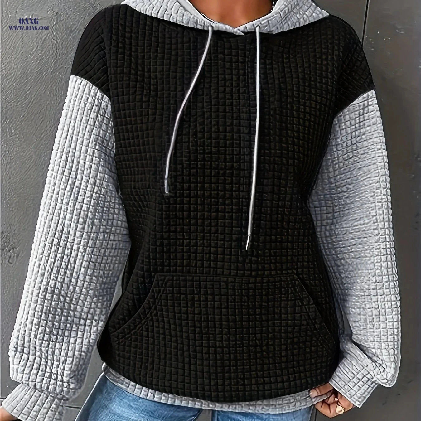 OAXG Women's Color Block Hooded Sweatshirt - Casual Fall/Winter Style   OAXG 