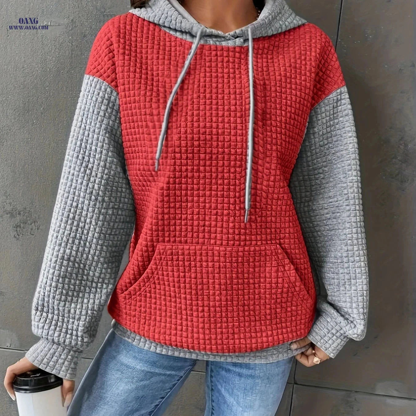 OAXG Women's Color Block Hooded Sweatshirt - Casual Fall/Winter Style   OAXG 