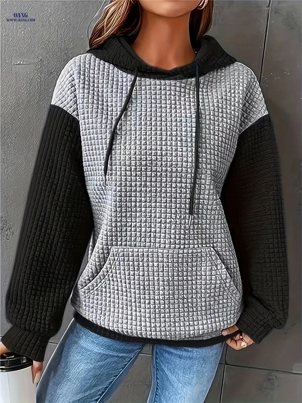 OAXG Women's Color Block Hooded Sweatshirt - Casual Fall/Winter Style   OAXG 