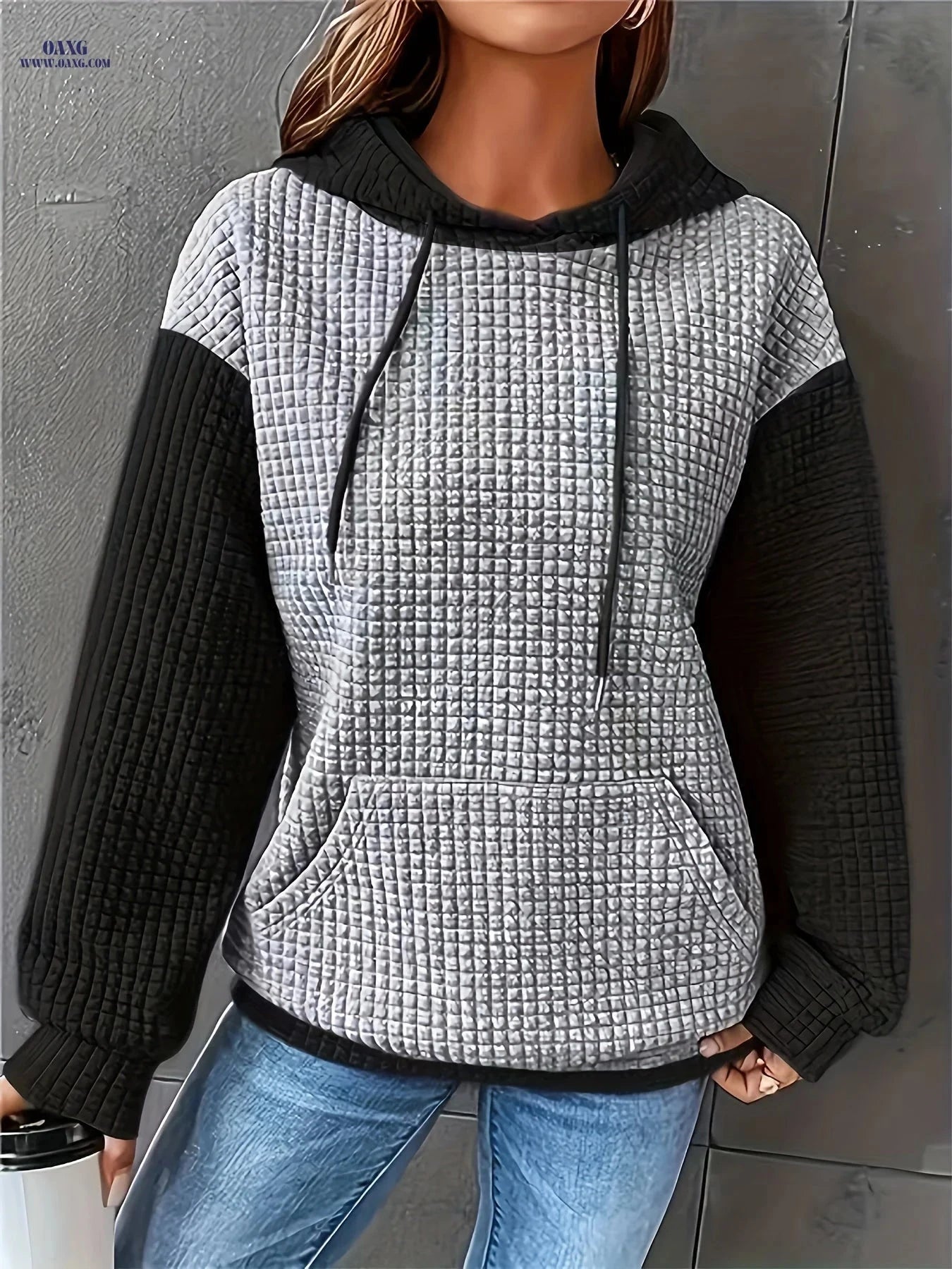 OAXG Women's Color Block Hooded Sweatshirt - Casual Fall/Winter Style   OAXG 