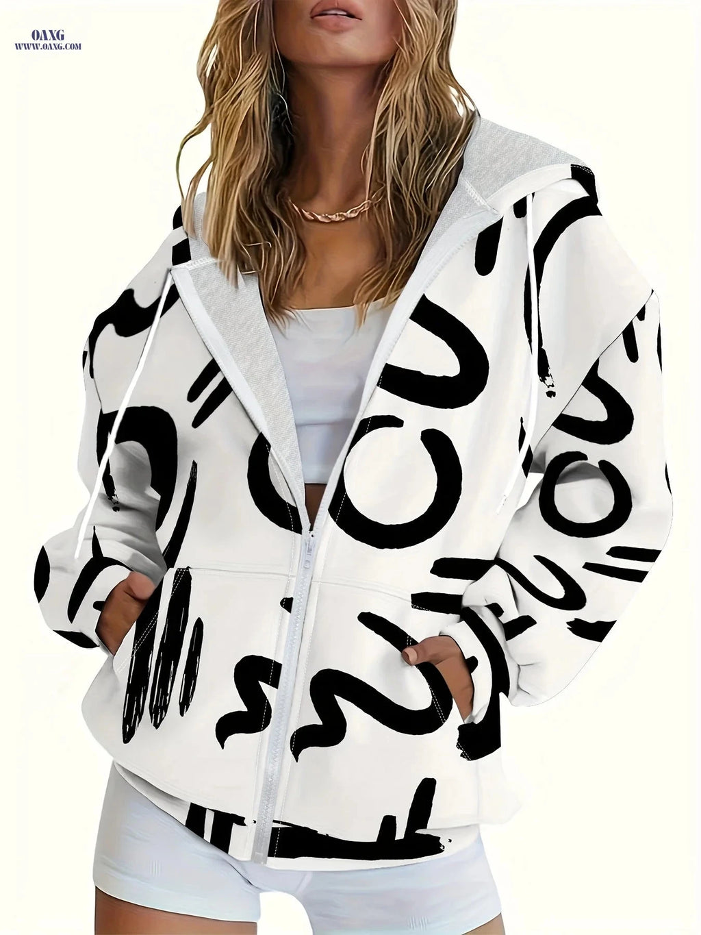 OAXG Women's Color Block Hoodie - Lightweight Casual Chic with Pockets   OAXG 