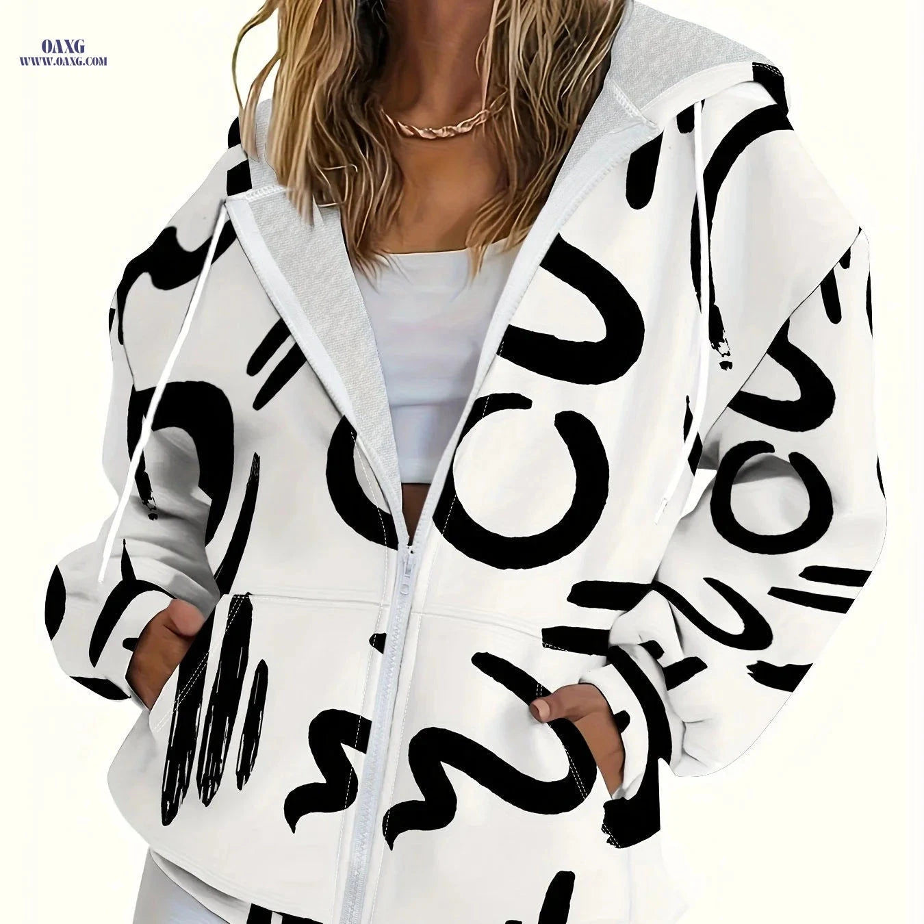 OAXG Women's Color Block Hoodie - Lightweight Casual Chic with Pockets   OAXG 