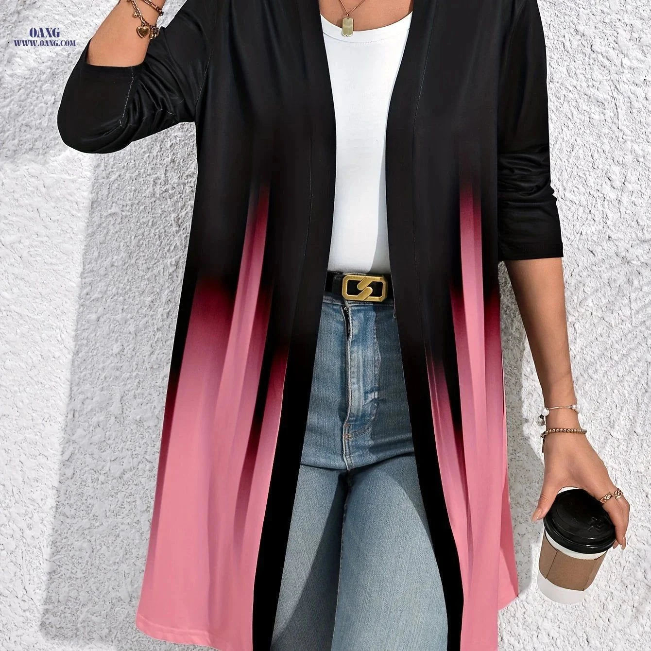OAXG Women’s Colorblock Cardigan - Casual Long Sleeve Fall Outwear   OAXG Black / S
