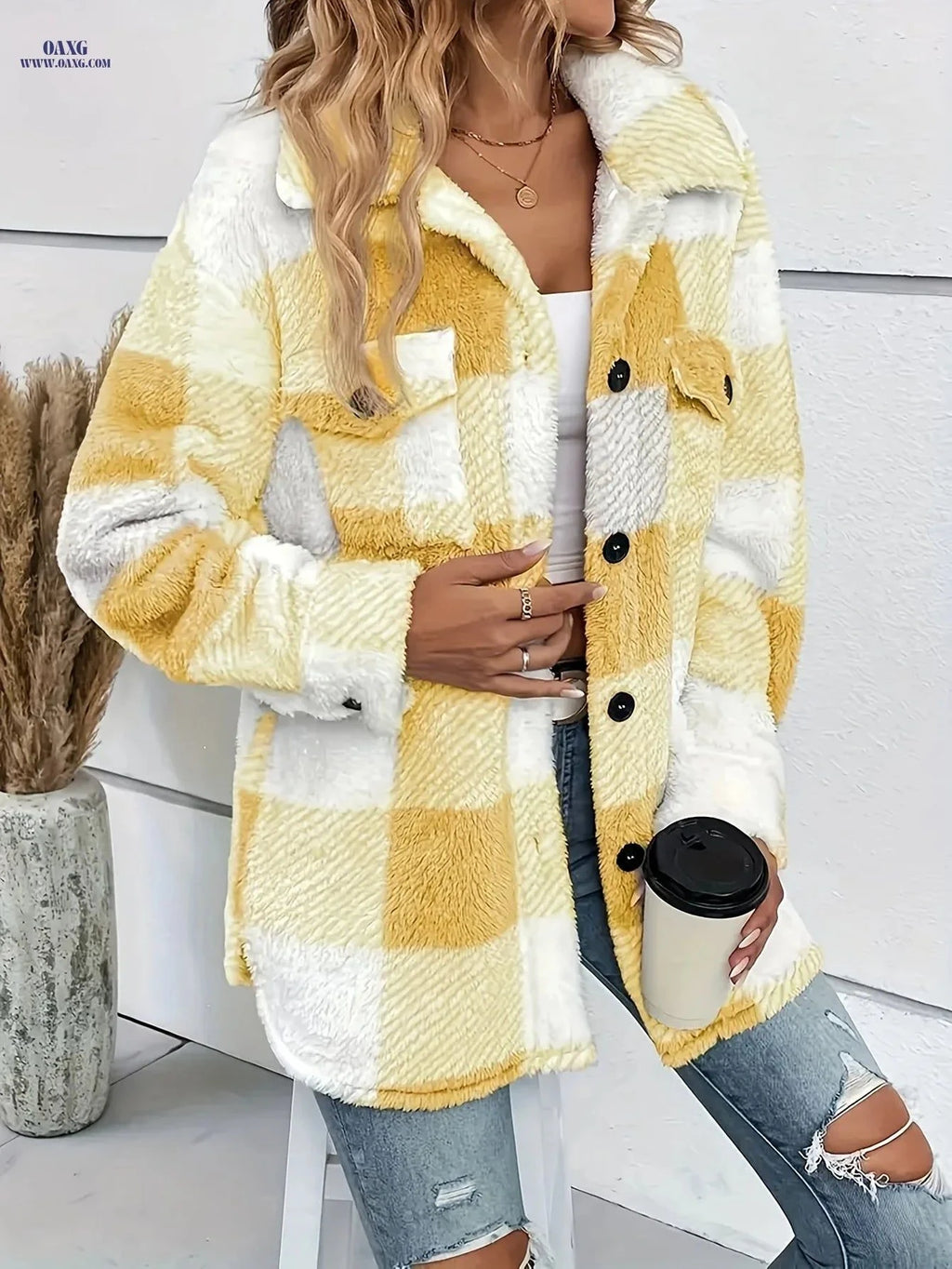 OAXG Women's Comfortable Plush Lightweight Jacket - Fall/Winter Trend   OAXG Khaki / S