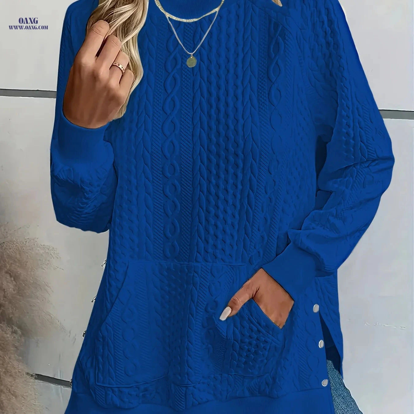 OAXG Women's Crew Neck Sweatshirt - Textured Side Split Design   OAXG 