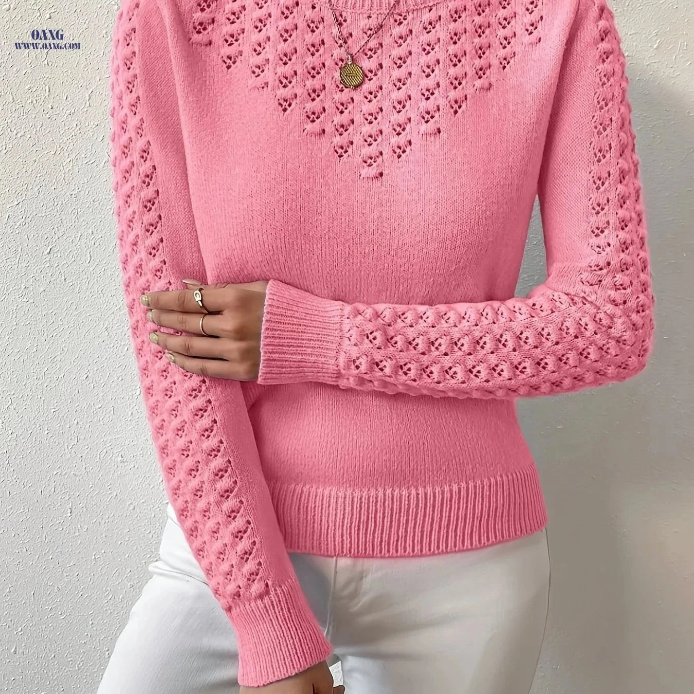 OAXG Women's Cropped Pullover Top - Hollow Design for Spring Fashion   OAXG Red / XS