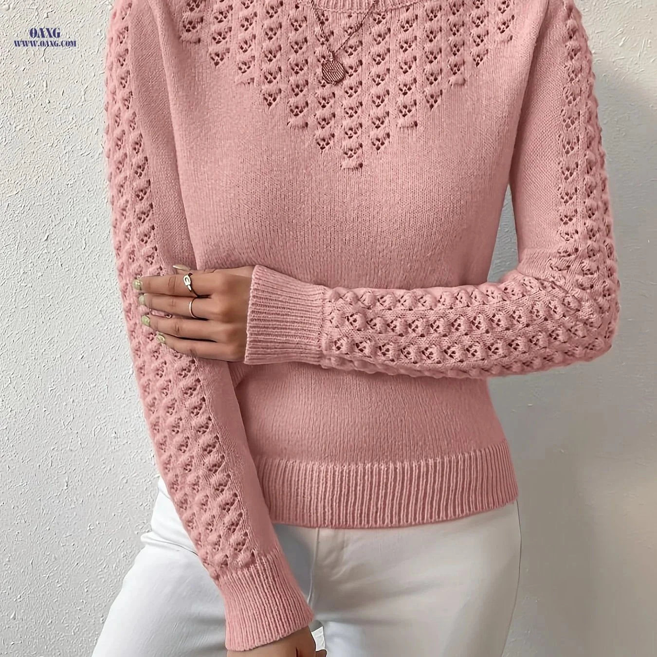 OAXG Women's Cropped Pullover Top - Hollow Design for Spring Fashion   OAXG Red / XS