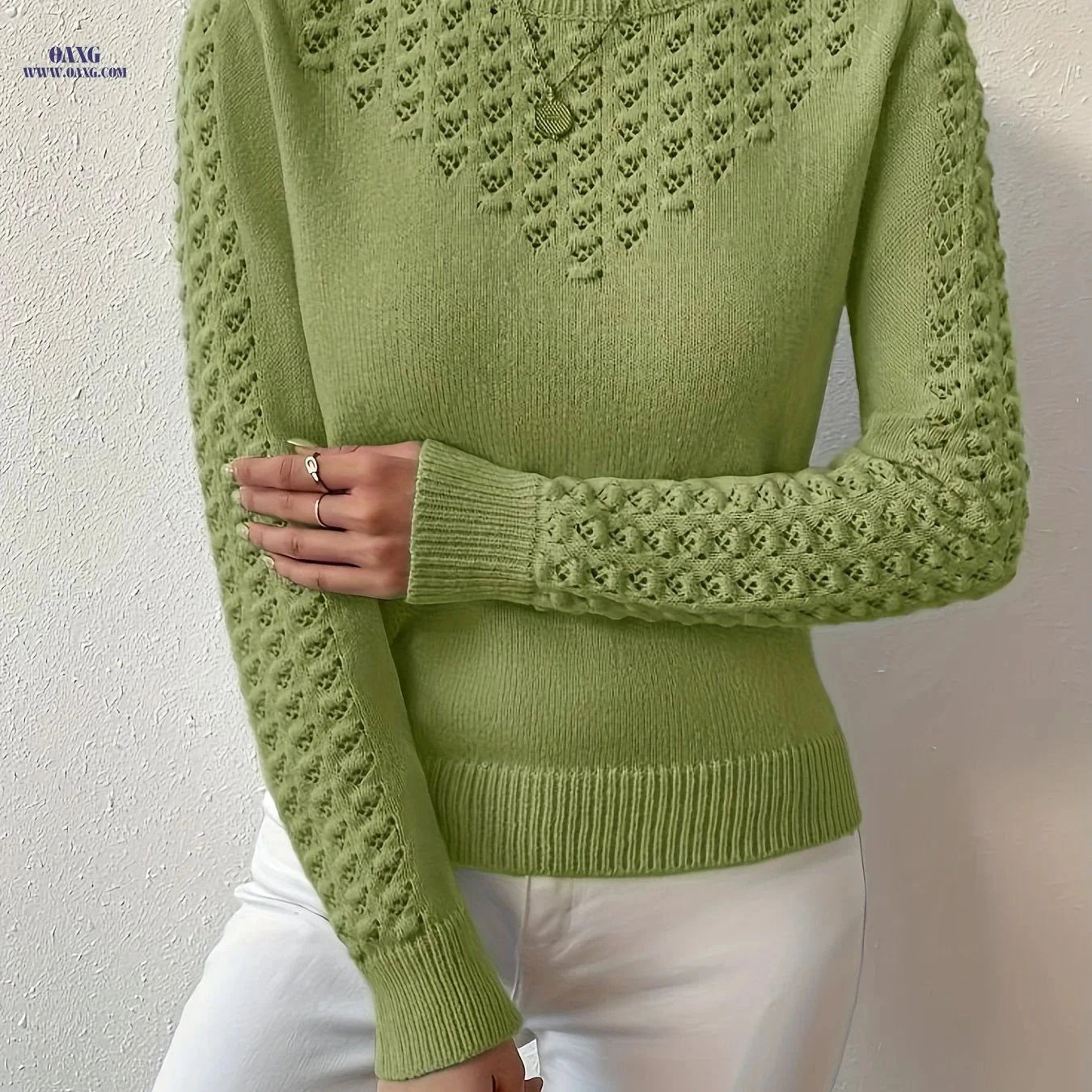 OAXG Women's Cropped Pullover Top - Hollow Design for Spring Fashion   OAXG Red / XS