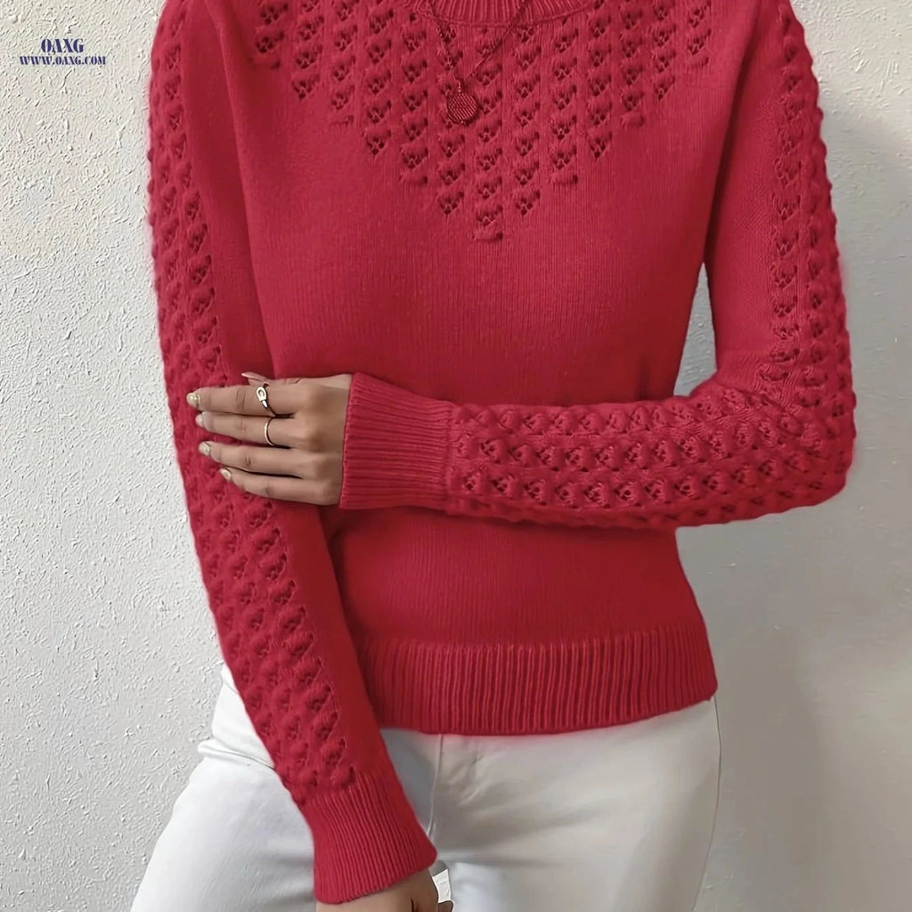 OAXG Women's Cropped Pullover Top - Hollow Design for Spring Fashion   OAXG Red / XS