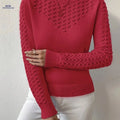 OAXG Women's Cropped Pullover Top - Hollow Design for Spring Fashion   OAXG Red / XS